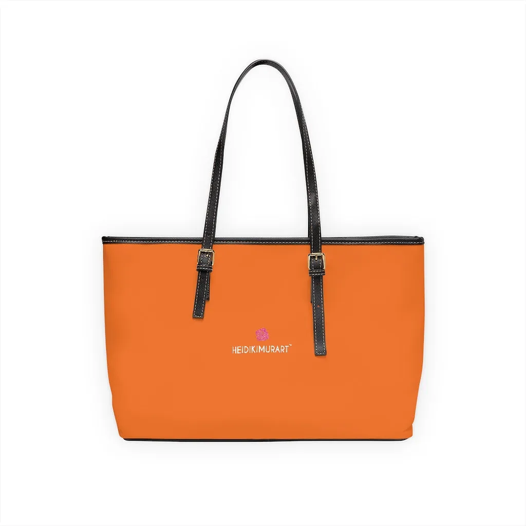 Orange Zipped Best Tote Bag, Solid Color Modern Essential Designer PU Leather Shoulder Bag For Ladies