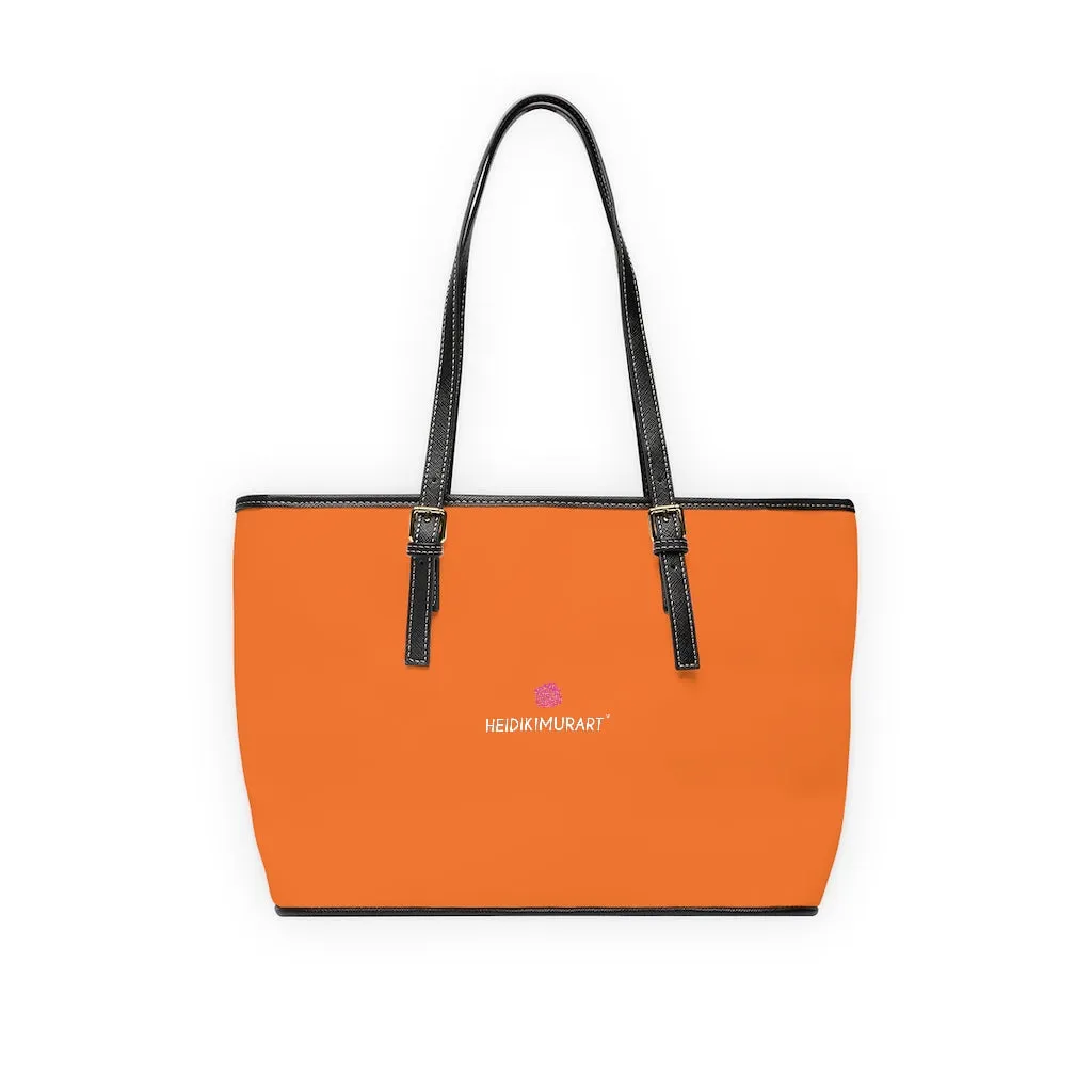 Orange Zipped Best Tote Bag, Solid Color Modern Essential Designer PU Leather Shoulder Bag For Ladies