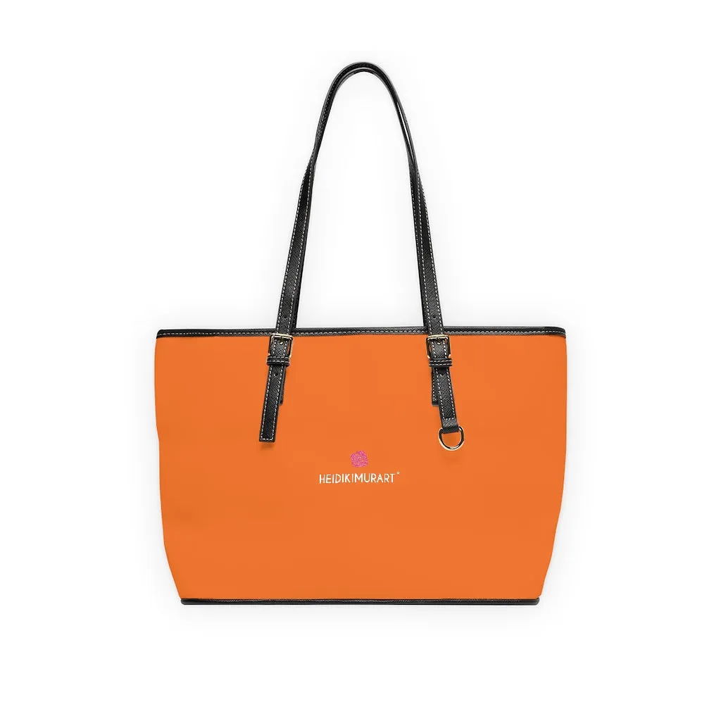 Orange Zipped Best Tote Bag, Solid Color Modern Essential Designer PU Leather Shoulder Bag For Ladies