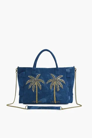 Palm Glitz Embellished Denim Tote