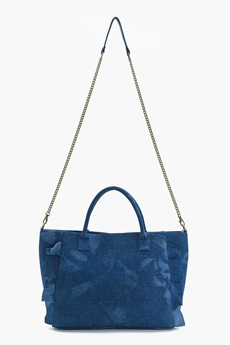 Palm Glitz Embellished Denim Tote