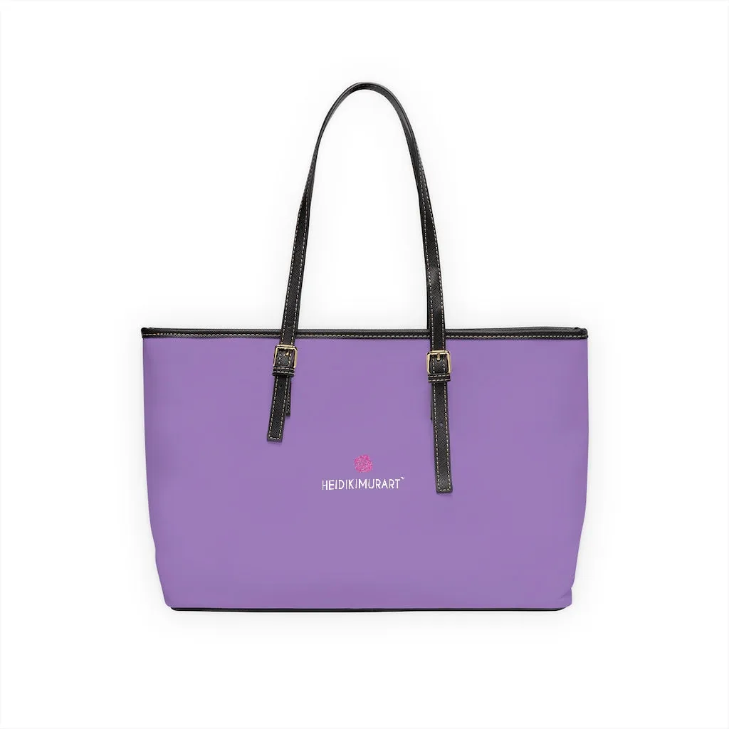 Pastel Purple Best Zipped Tote Bag, Solid Color Modern Essential Designer PU Leather Shoulder Bag For Ladies