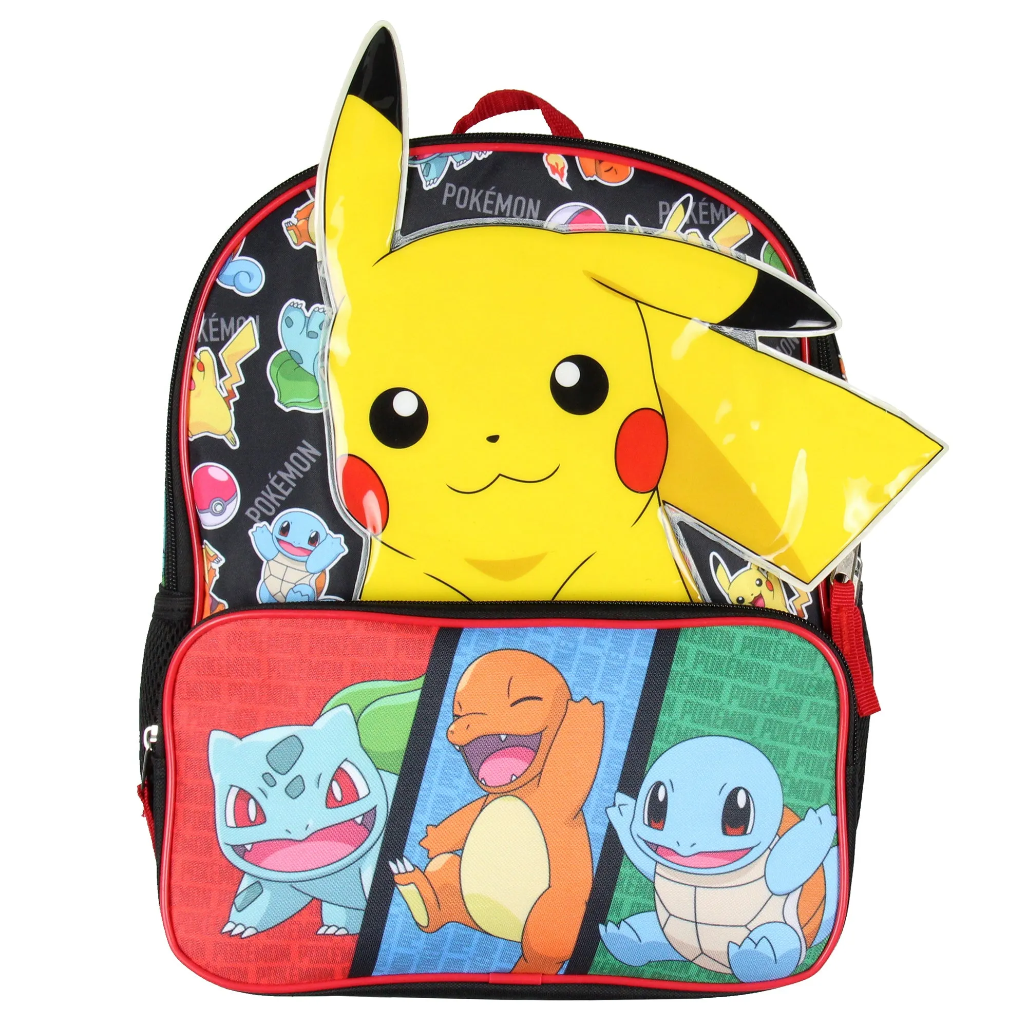 Pokemon 3D Pikachu Bulbasaur Squirtle Charmander 14" Kids School Backpack