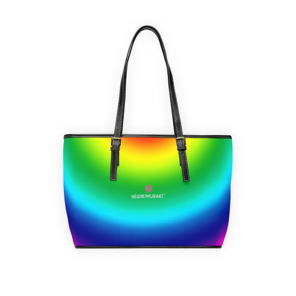 Rainbow Gay Pride Best Tote Bag, 17"x11"/ 16"x10" Designer PU Leather Shoulder Hand Bag