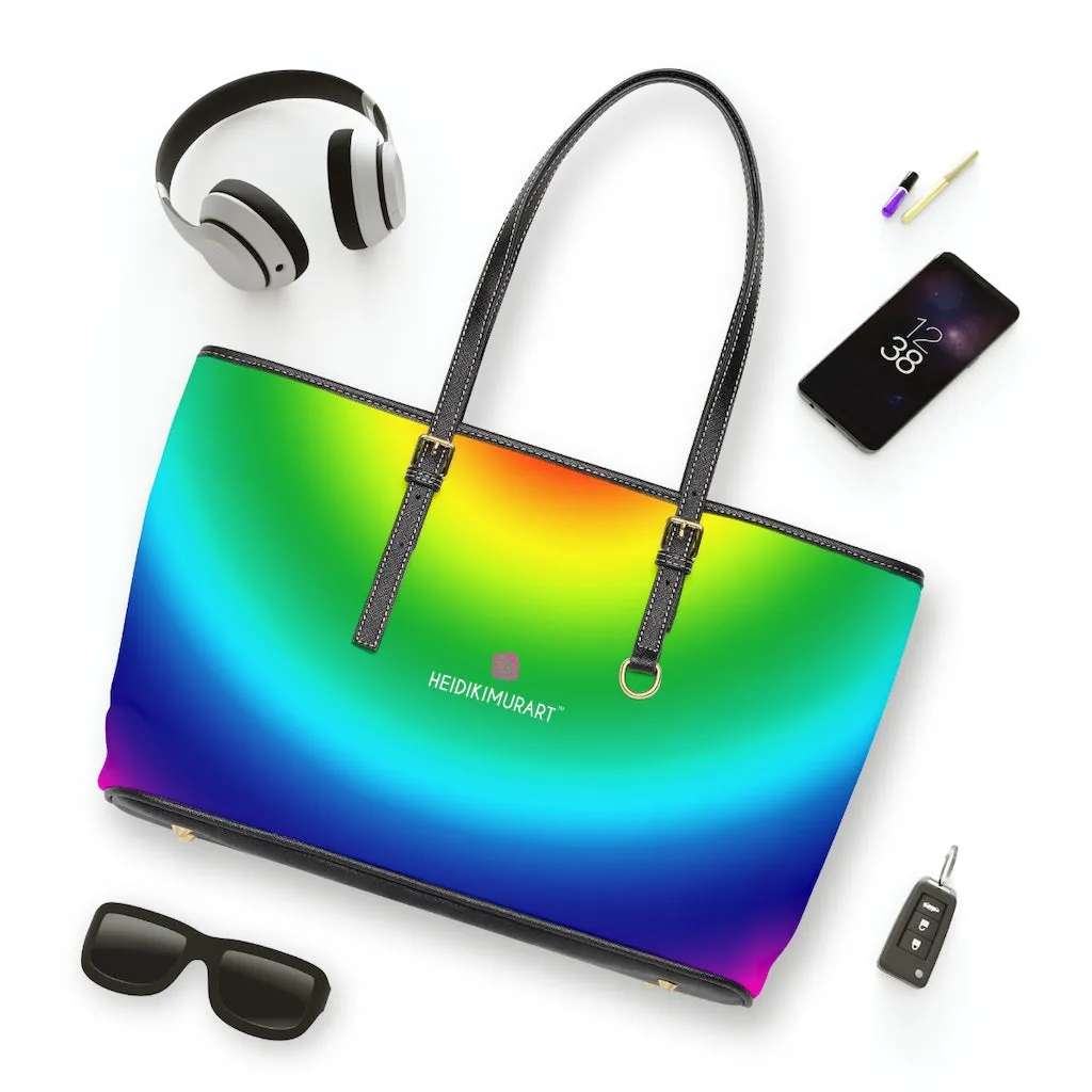 Rainbow Gay Pride Best Tote Bag, 17"x11"/ 16"x10" Designer PU Leather Shoulder Hand Bag