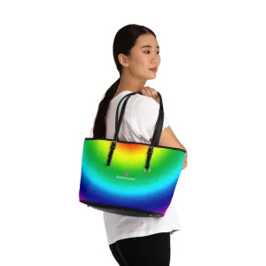 Rainbow Gay Pride Best Tote Bag, 17"x11"/ 16"x10" Designer PU Leather Shoulder Hand Bag