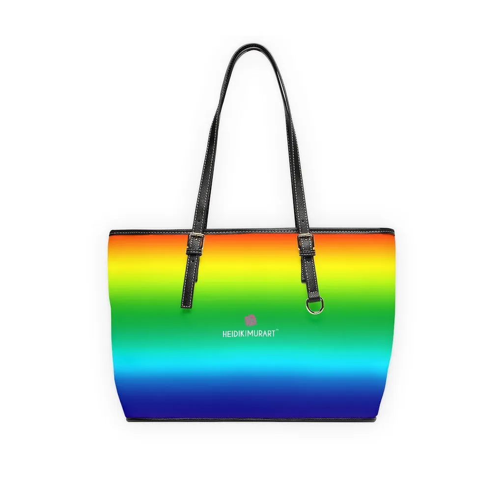 Rainbow Ombre Tote Bag, 17"x11"/ 16"x10" Designer Gay Pride PU Leather Shoulder Hand Bag