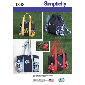 Simplicity Sewing Pattern 1338 Tote Bags in Three Sizes, Backpack and Coin Purse