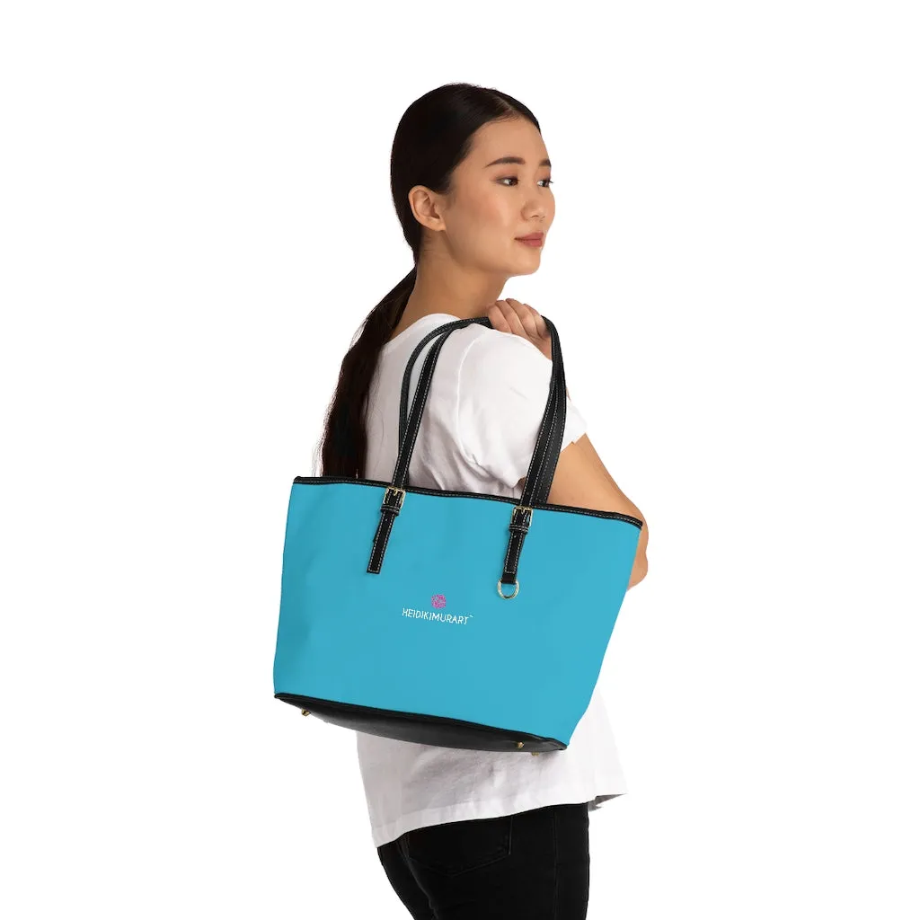 Sky Blue Women's Tote Bag, Solid Color Modern Essential Designer PU Leather Shoulder Bag For Ladies