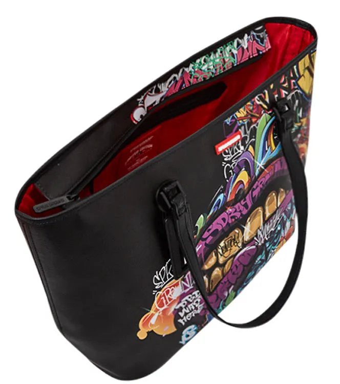 Sprayground Hal;f Graf Lips In Black Tote Bag