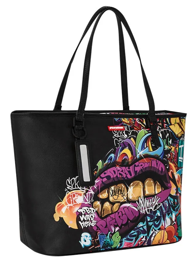 Sprayground Hal;f Graf Lips In Black Tote Bag