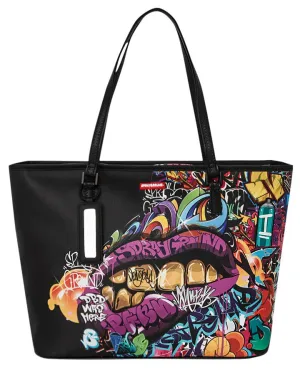 Sprayground Hal;f Graf Lips In Black Tote Bag