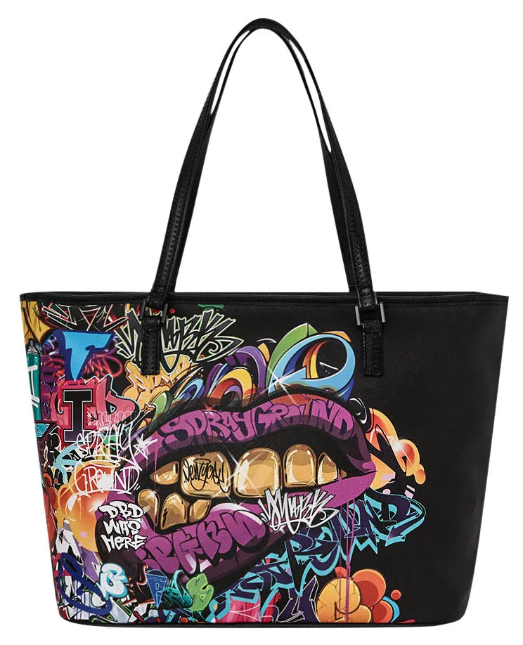 Sprayground Hal;f Graf Lips In Black Tote Bag