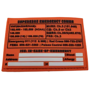 Storage Pocket Patch:  Emergency Comms with Radio Frequency/Channel and Telephone Contact Numbers, ICE Card