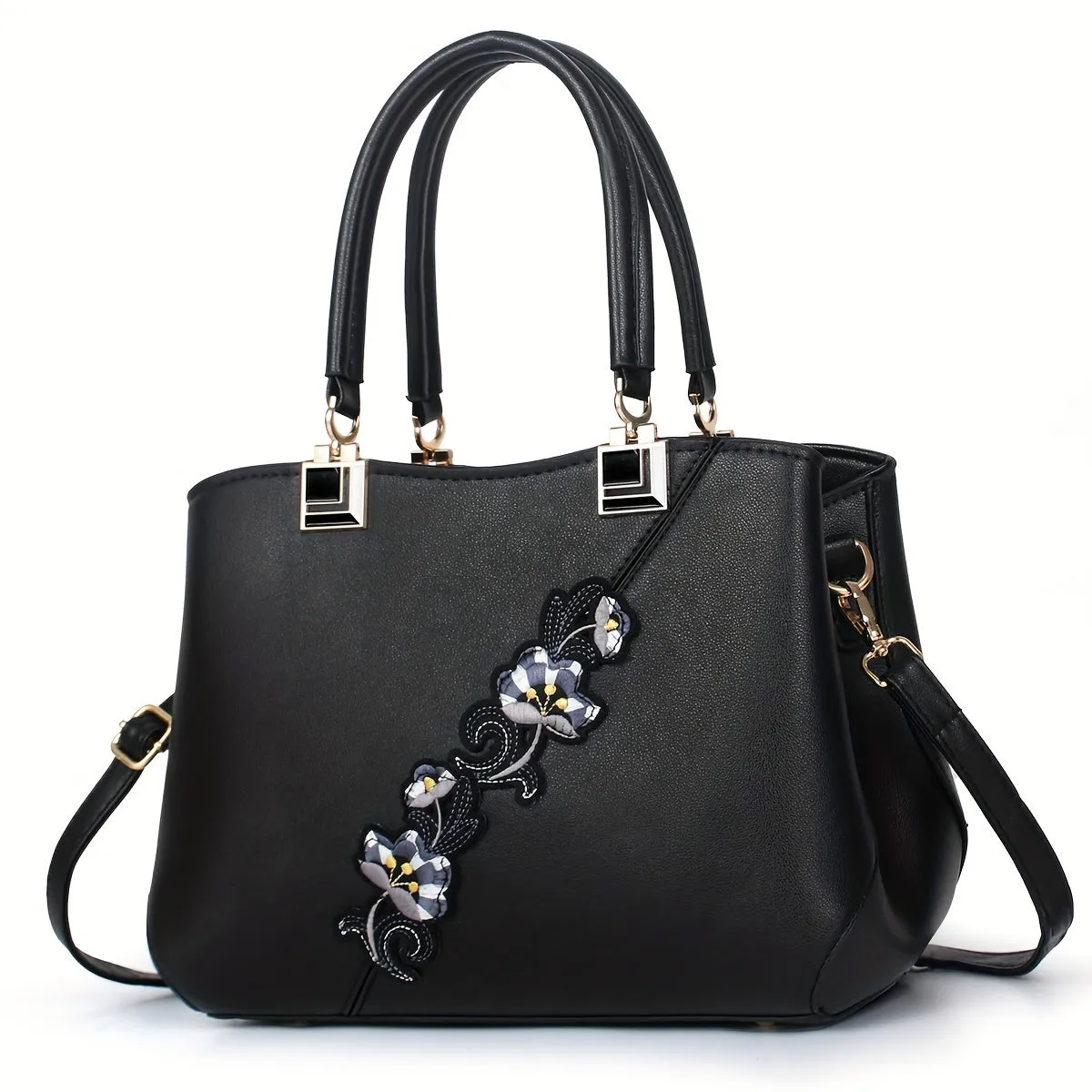 Stylish Embroidered Crossbody Tote Bag - Totes with Detachable Shoulder Strap, Zipper Closure, and Spacious Interior - Perfect for Daily Use and Travel