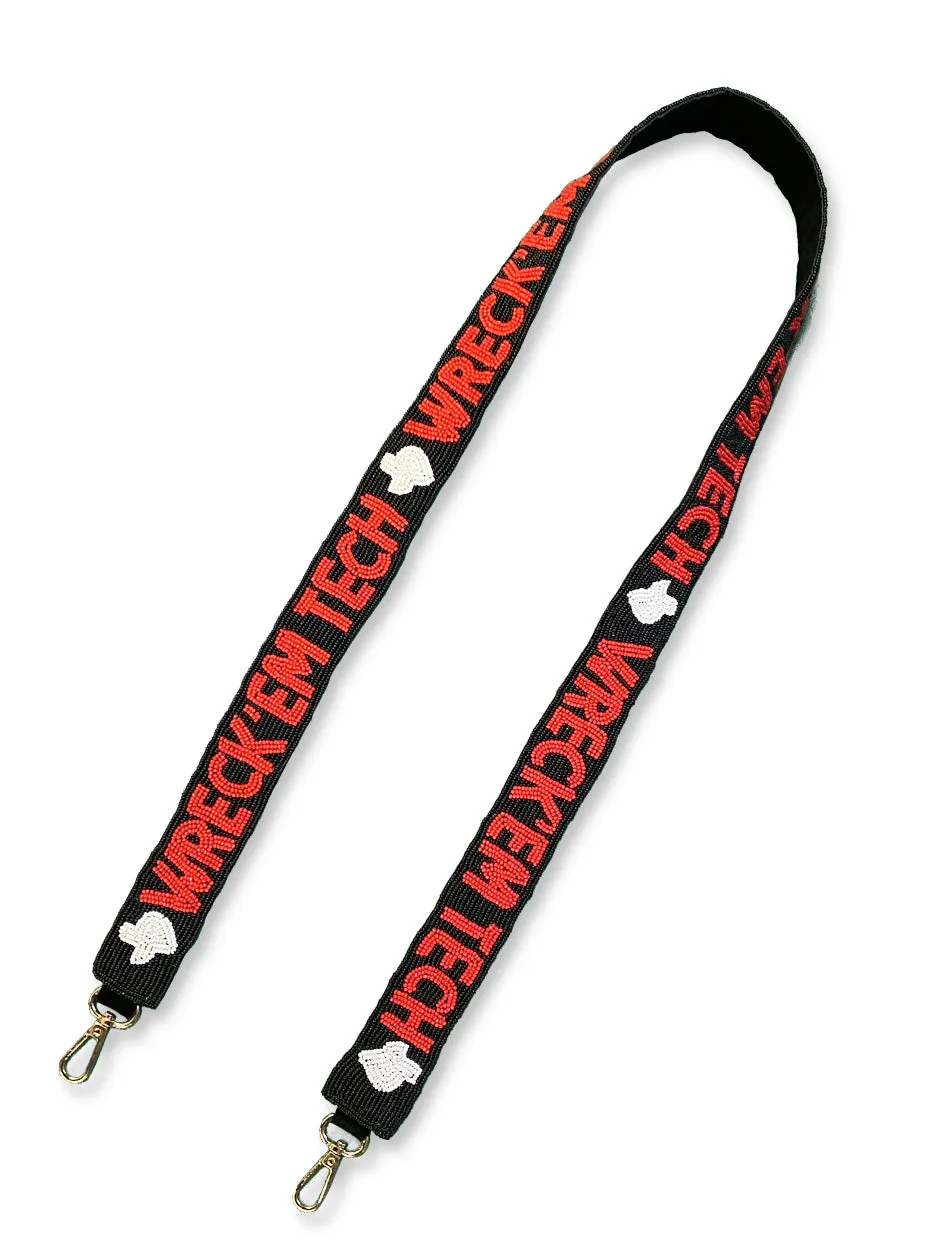 Texas Tech Dark Horse "Wreck'Em State" Black Beaded Purse Strap