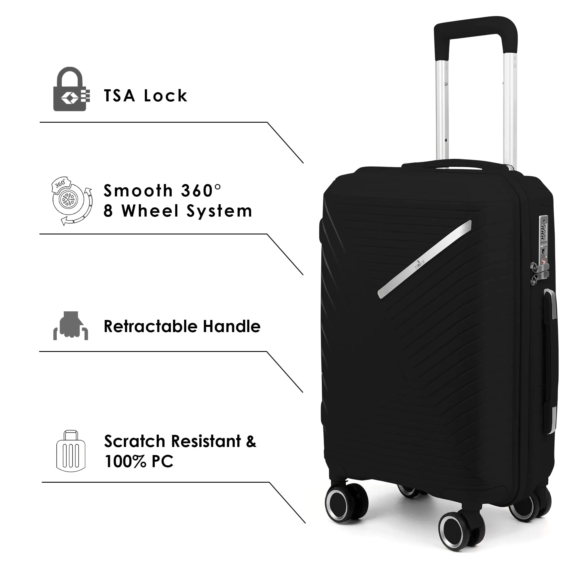 THE CLOWNFISH Denzel Series Luggage Polypropylene Hard Case Suitcase Eight Wheel Trolley Bag with TSA Lock-Green (Medium size, 66 cm-26 inch)