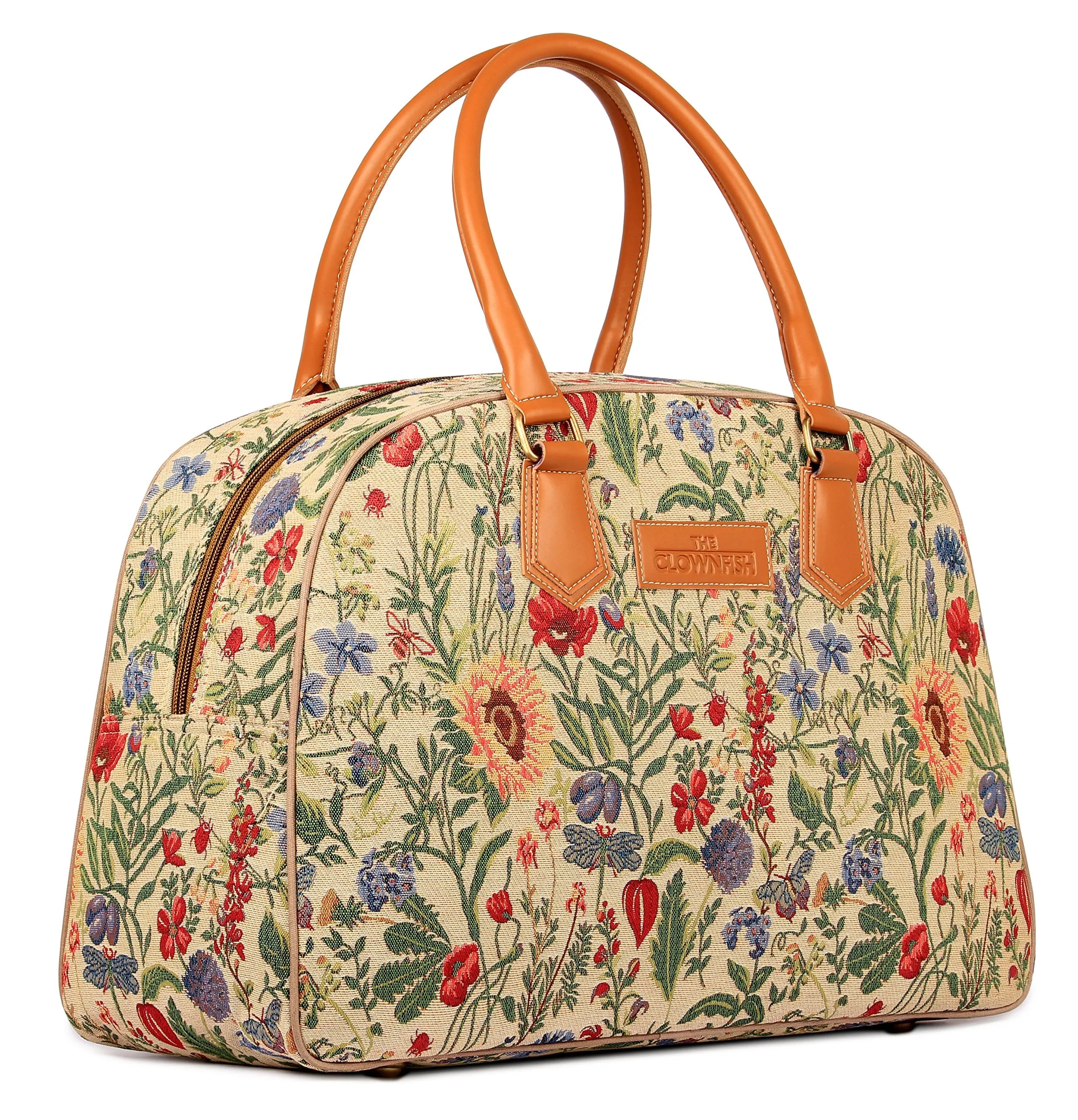 The Clownfish Flora Tapestry Fabric 27 L Women's Duffle Travel Cabin Luggage Bag (Flax)