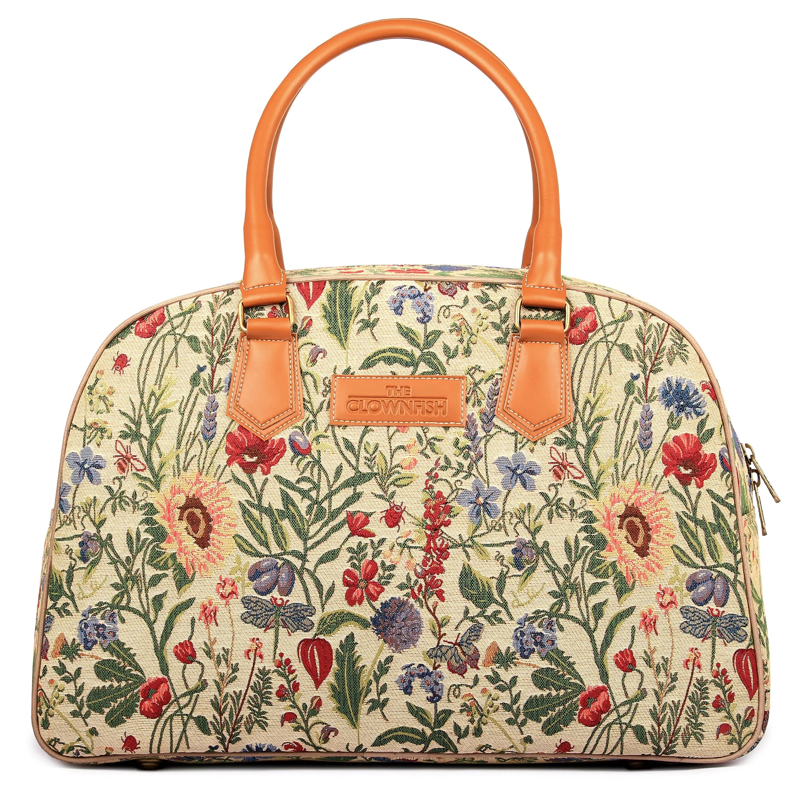 The Clownfish Flora Tapestry Fabric 27 L Women's Duffle Travel Cabin Luggage Bag (Flax)