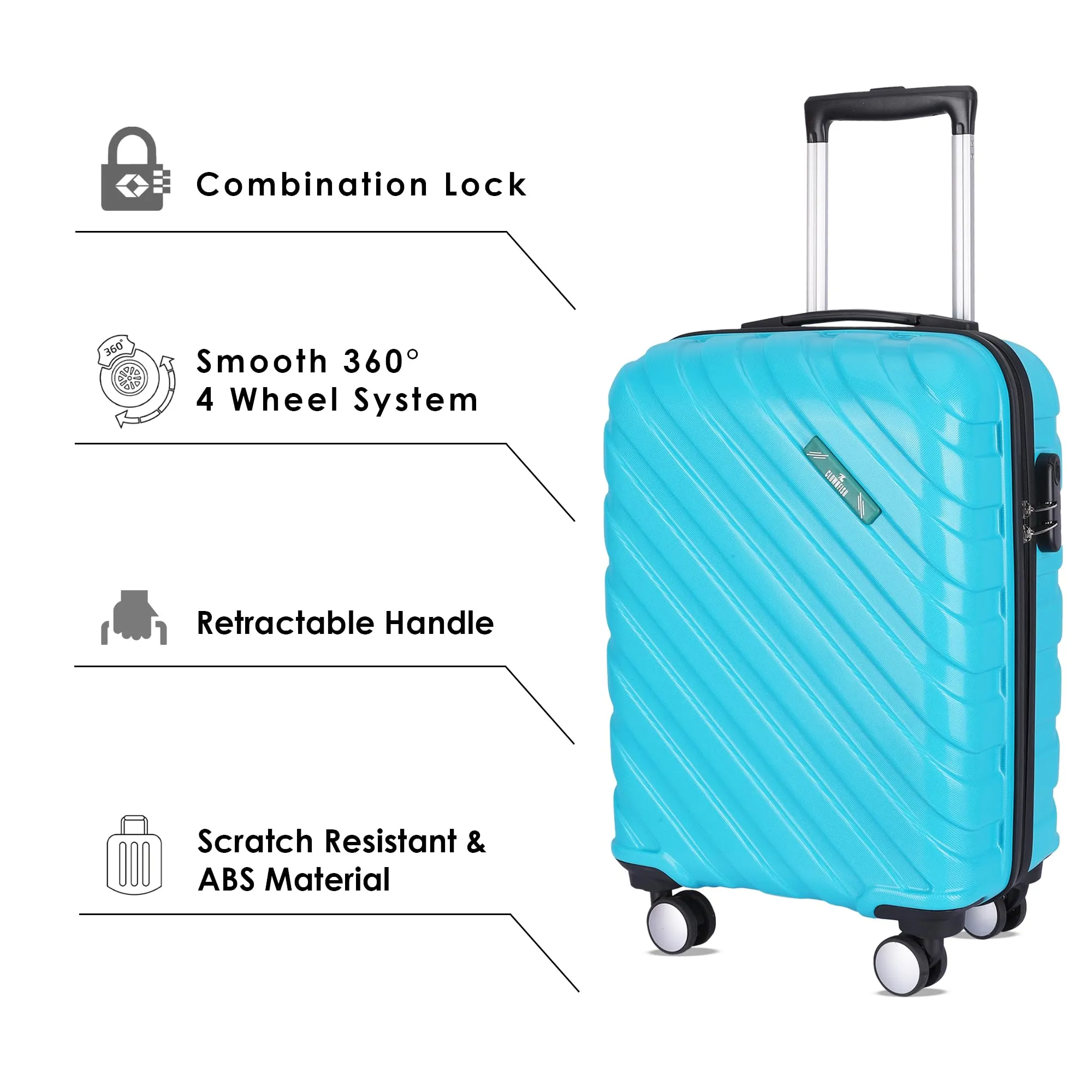 THE CLOWNFISH Wanderwheels Series Luggage ABS Hard Case Suitcase Eight Wheel Trolley Bag- Pacific Blue (52 cm- 20.5 inch)