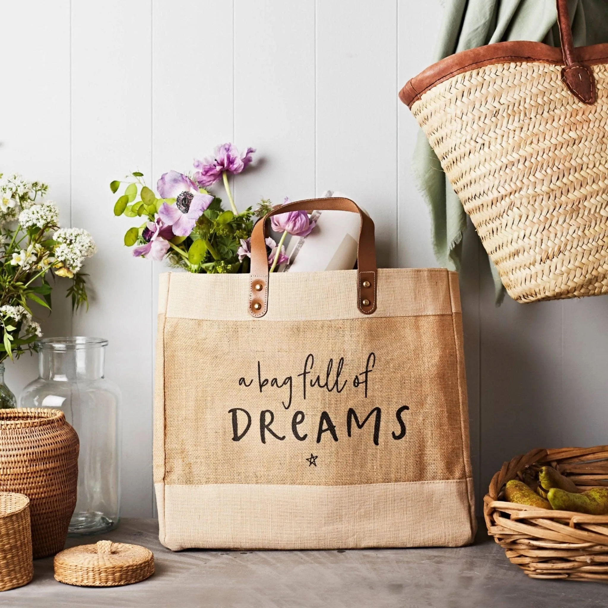 Tillyanna A Bag Full Of Dreams Market Tote - Natural Jute