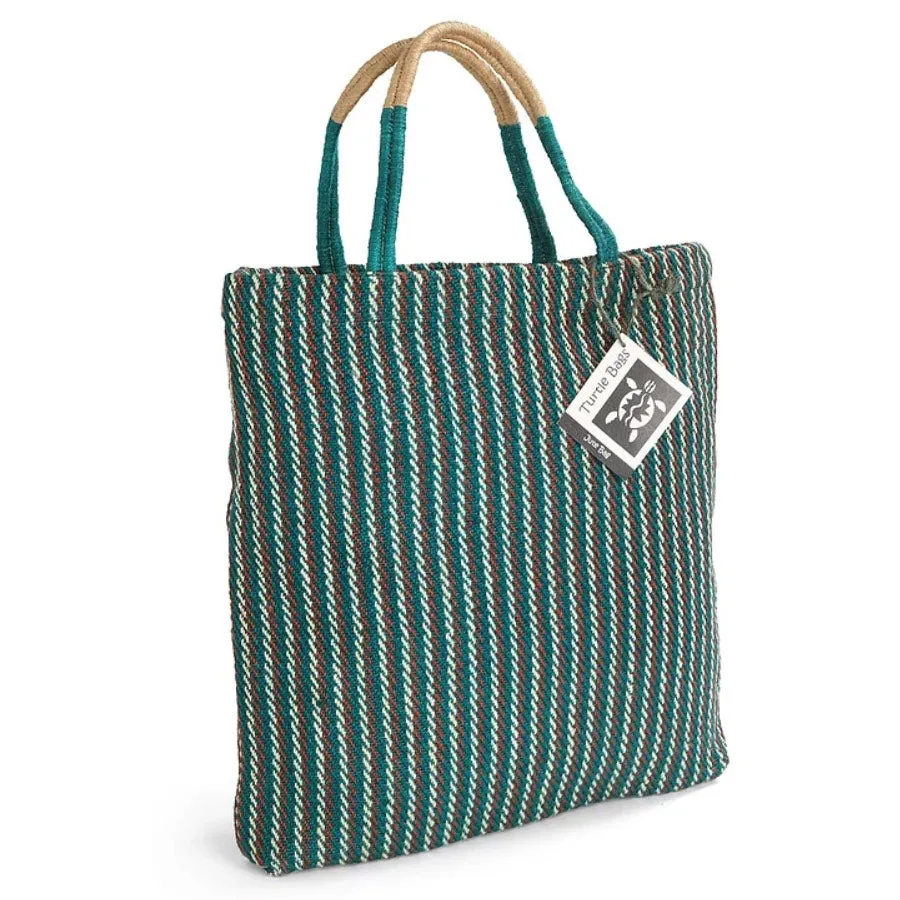 Turtle Bags Teal Striped Jute Bag