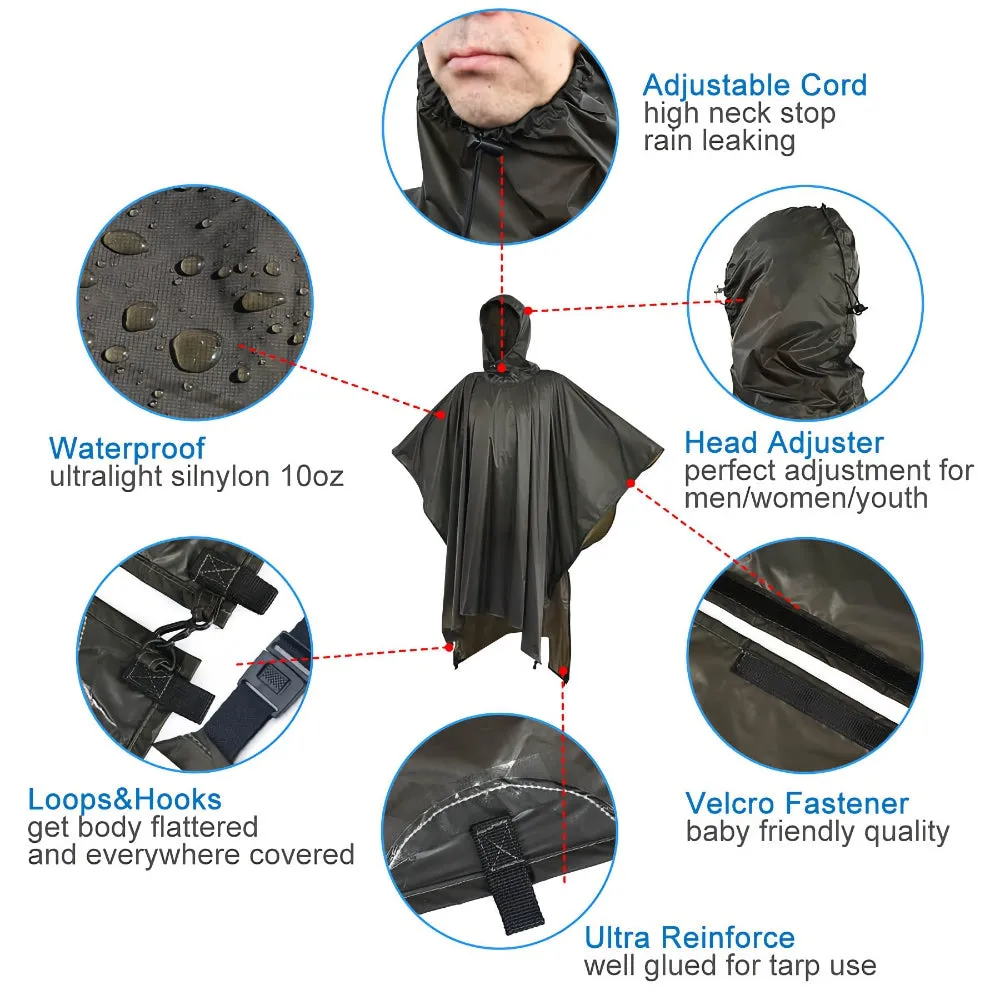 Ultralight Rain Poncho for Hiking and Camping