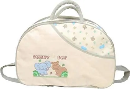 Unique Ideas New Born Baby Multipurpose Polyester Diaper/Mother Bag with Holder Diaper Changing Multi Compartment (Printed Cream, Medium)(Pack of 1)