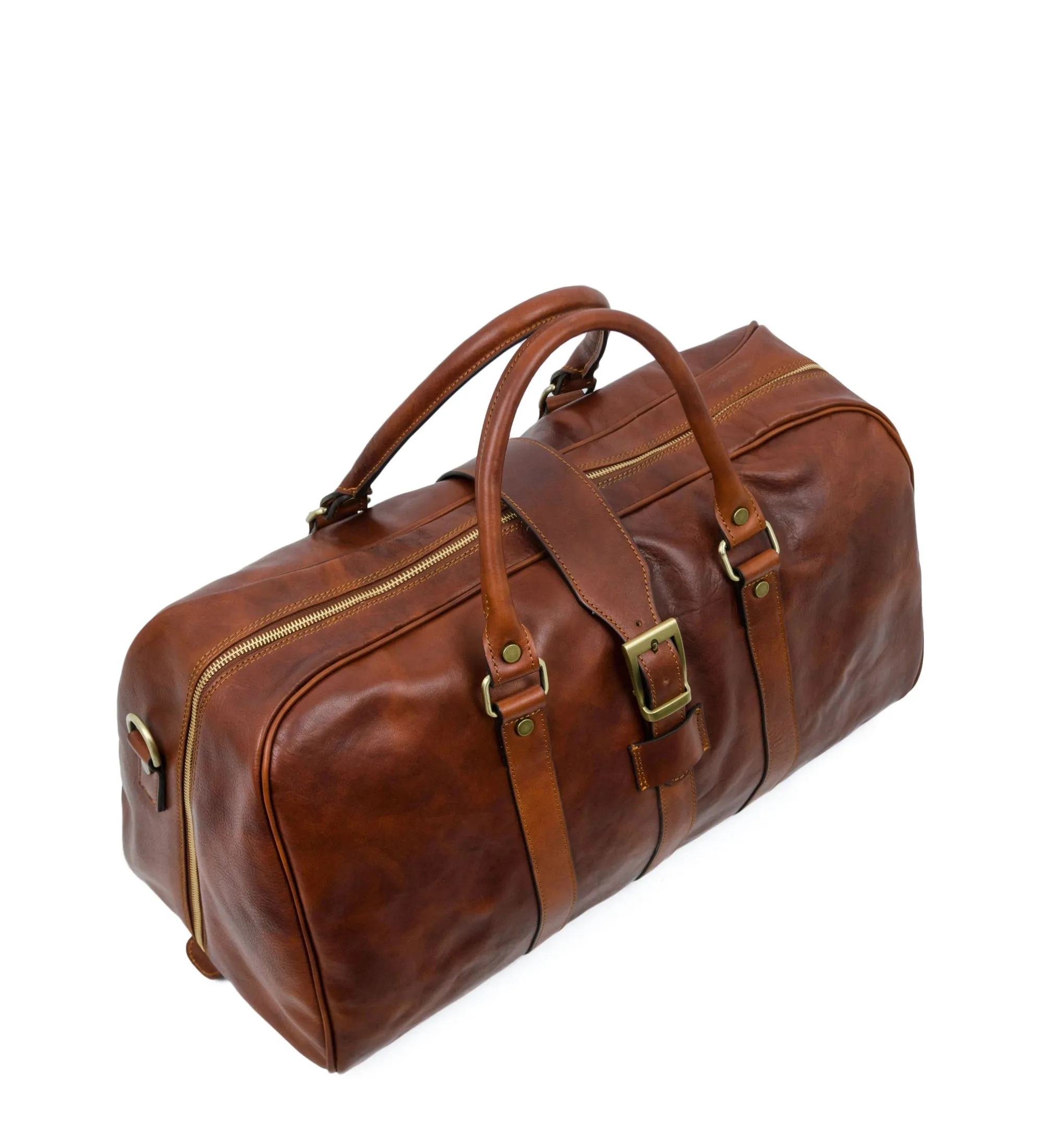 Womens Cognac Brown Matte Leather Travel Bag - Tender Is the Night