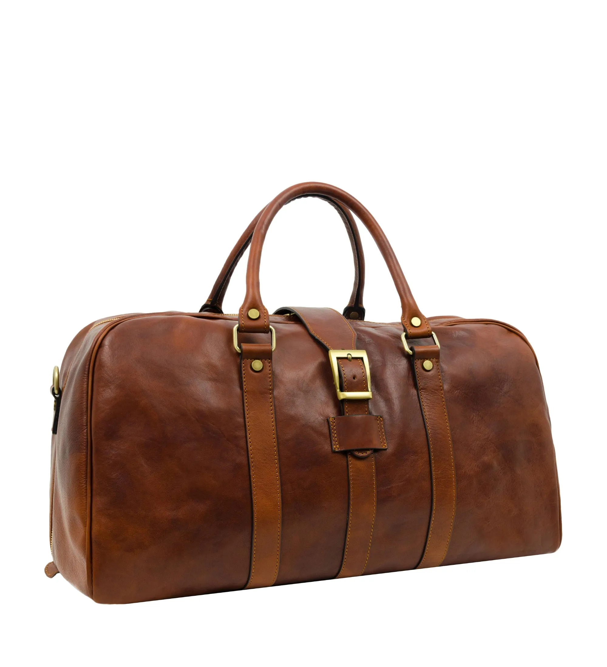 Womens Cognac Brown Matte Leather Travel Bag - Tender Is the Night