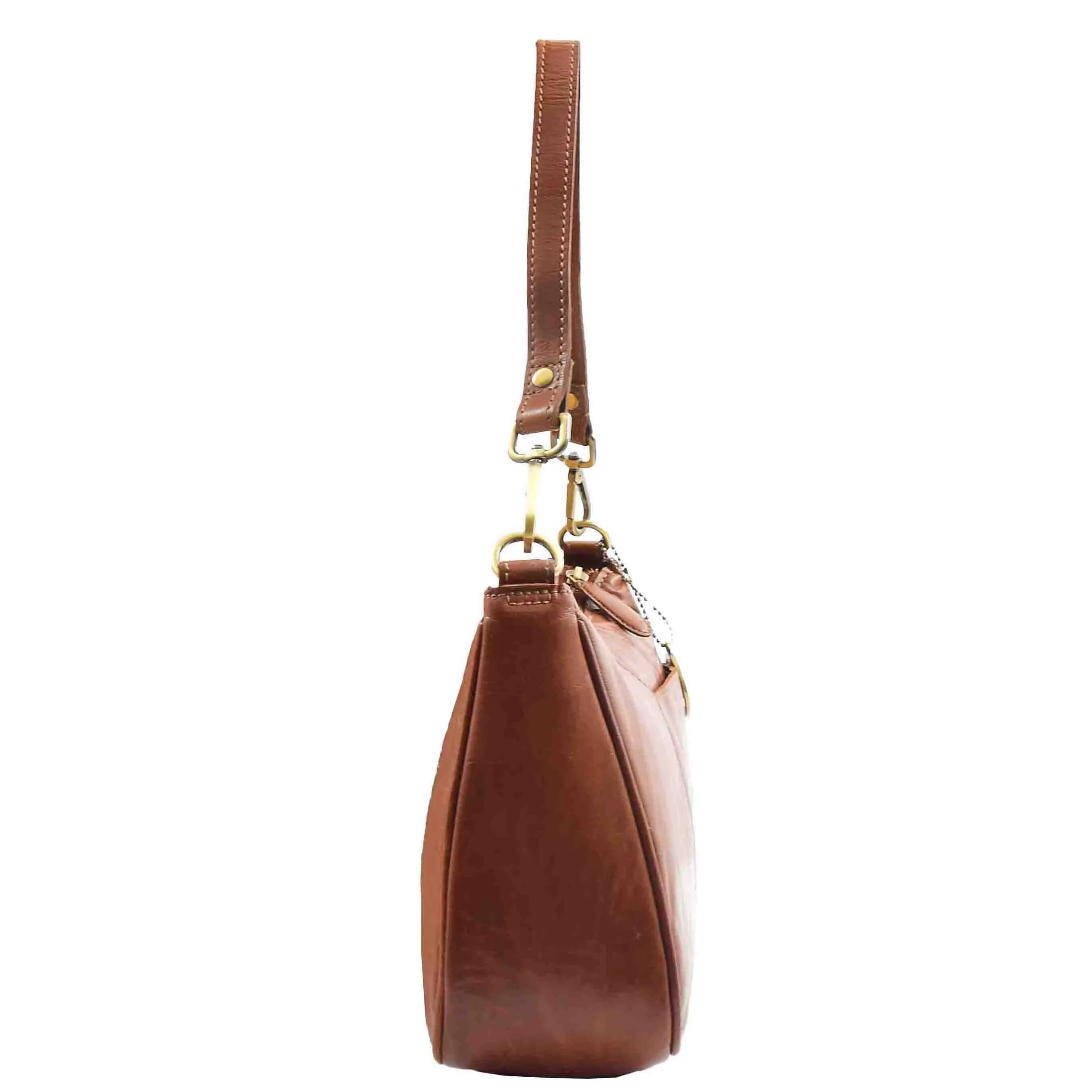 Womens Detachable Straps Leather Shoulder Bag ELLA Chestnut