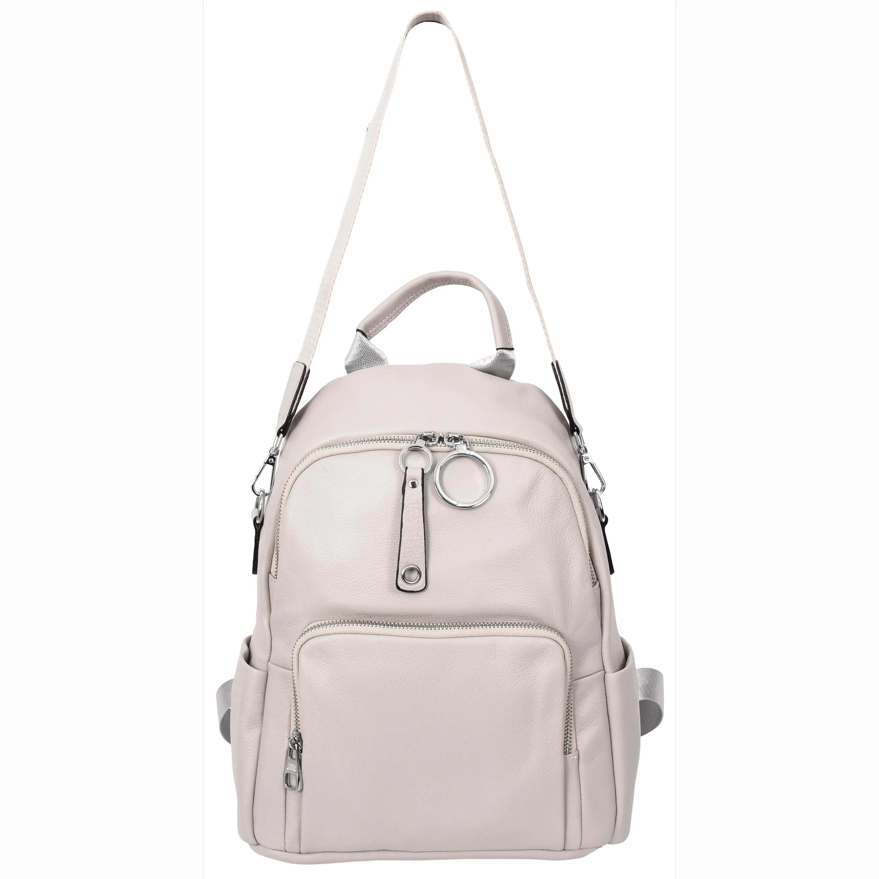 Women's Genuine Leather Backpack Multiple Pockets Casual Fashion Rucksack A618 Taupe