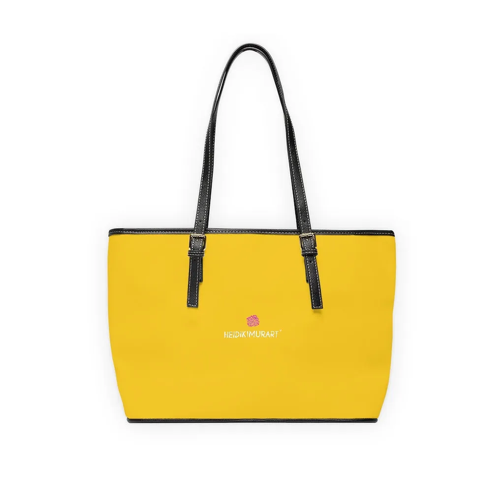 Yellow Zipped Best Tote Bag, Solid Color Modern Essential Designer PU Leather Shoulder Bag For Ladies