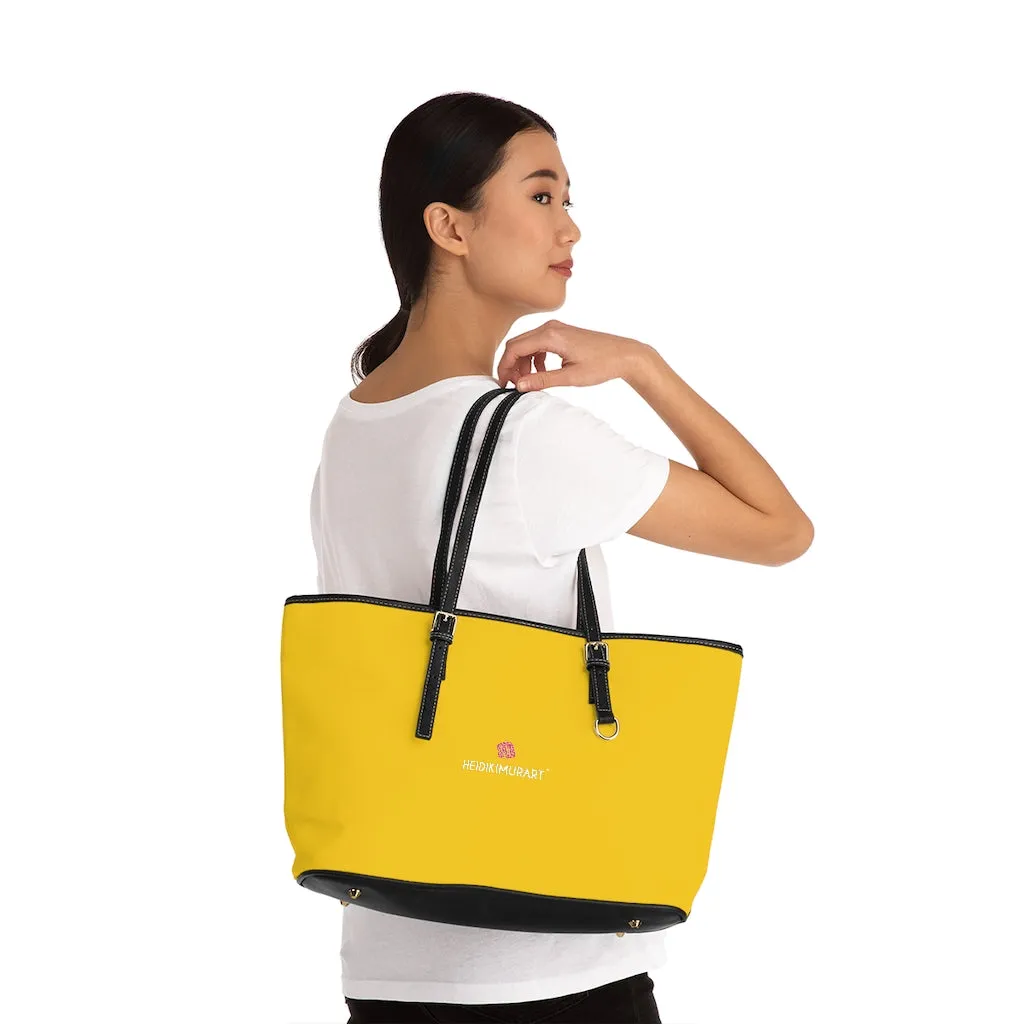 Yellow Zipped Best Tote Bag, Solid Color Modern Essential Designer PU Leather Shoulder Bag For Ladies